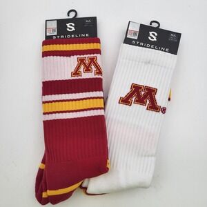 2 Pair Minnesota Gophers Strideline Knit Crew Socks M/L Mens 8-12 Women 9.5-13.5